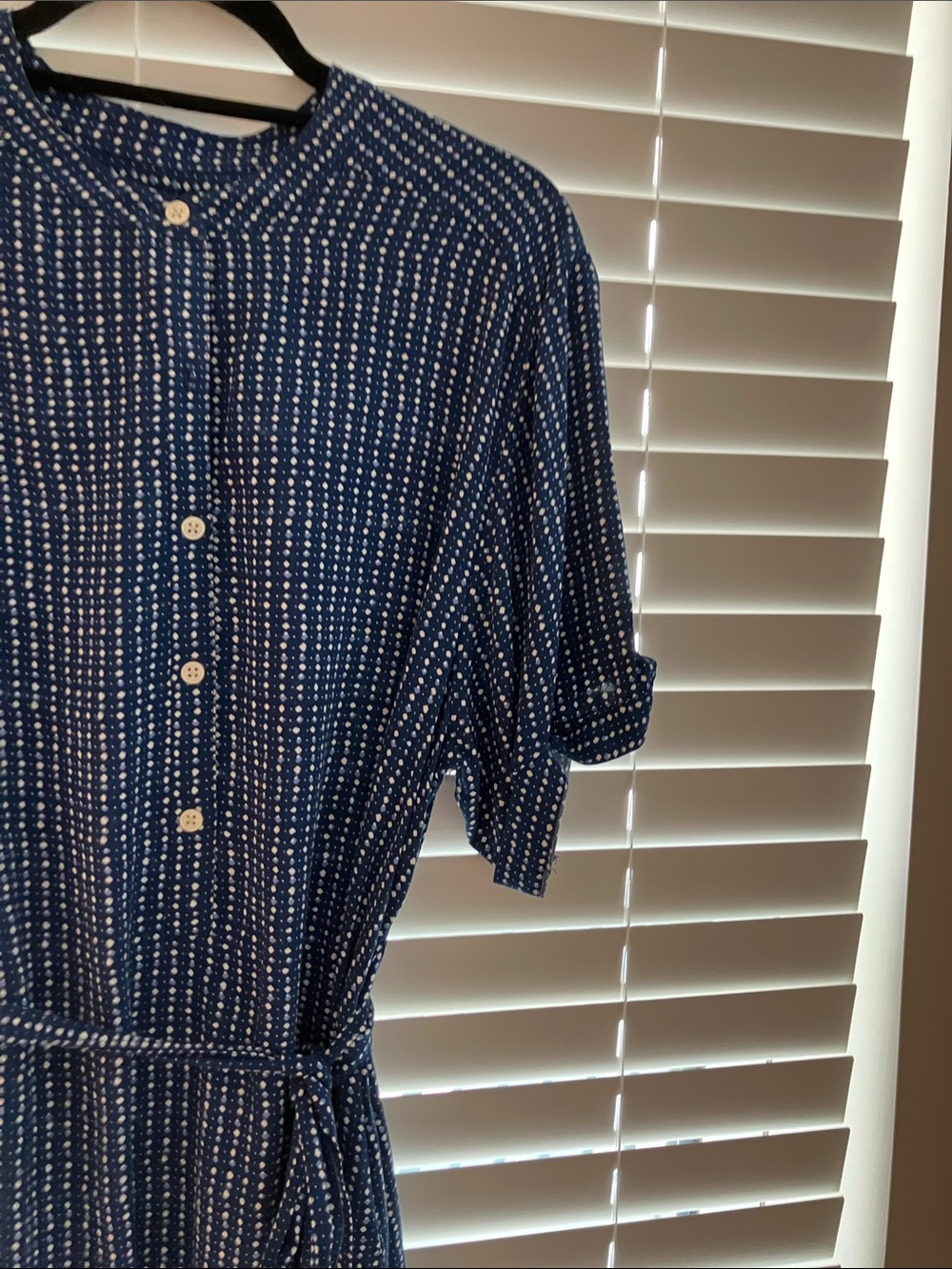 GAP Navy Dot Button-Front Midi Dress - Picture 4 of 7
